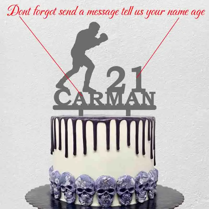 Personalized Boxing Cake Topper Custom Name Age Man Boxing Silhouette For Boxer Birthday Party Cake Decoration Topper