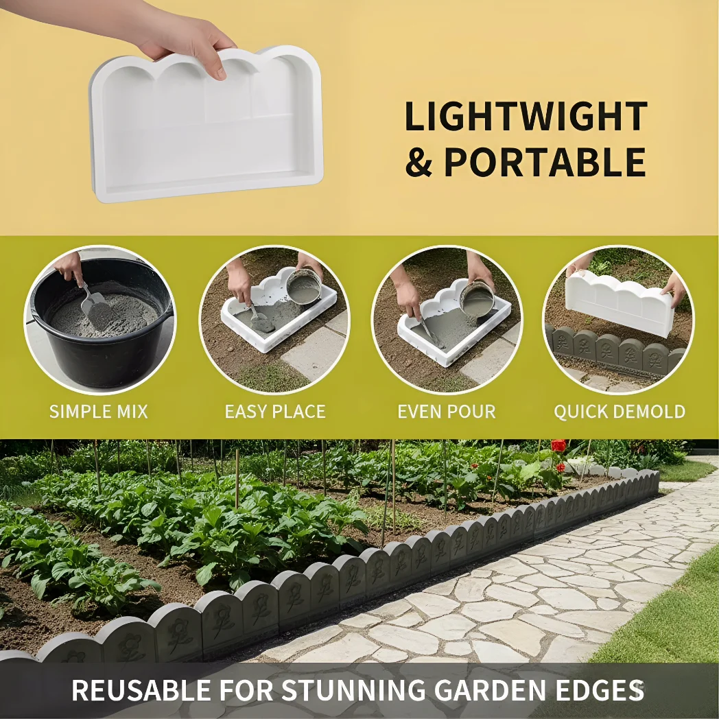 ntique Concrete Flower Bed Fence Mold, Garden Courtyard Edging Paver Form, Reusable Curb Stone Mould for Lawn & Vegetable Garden