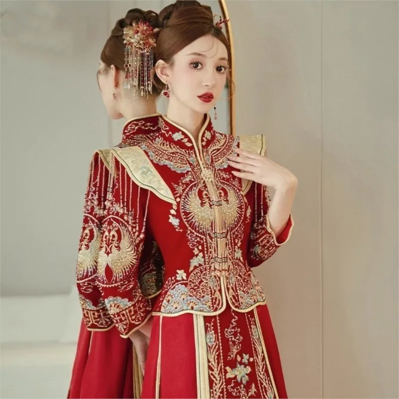 New velvet Chinese-style dress with a Chinese style and for wedding