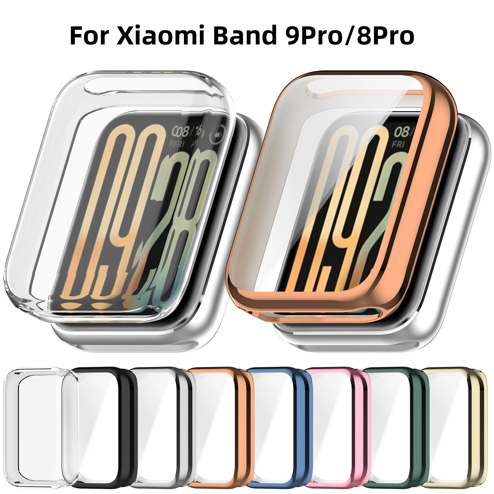 TPU Plating Case For Xiaomi Mi Band 9Pro / 8 Pro Protective Case Full Screen Protector Bumper Cover  for Miband 9 ProAccessories