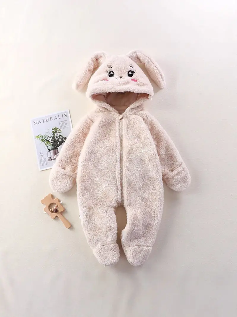 Winter Baby Jumpsuits Hooded Newborn Romper for GirlsAutumn  Footed Cartoon  Boys Warm Plush Infant Loungewear Toddler Outfit