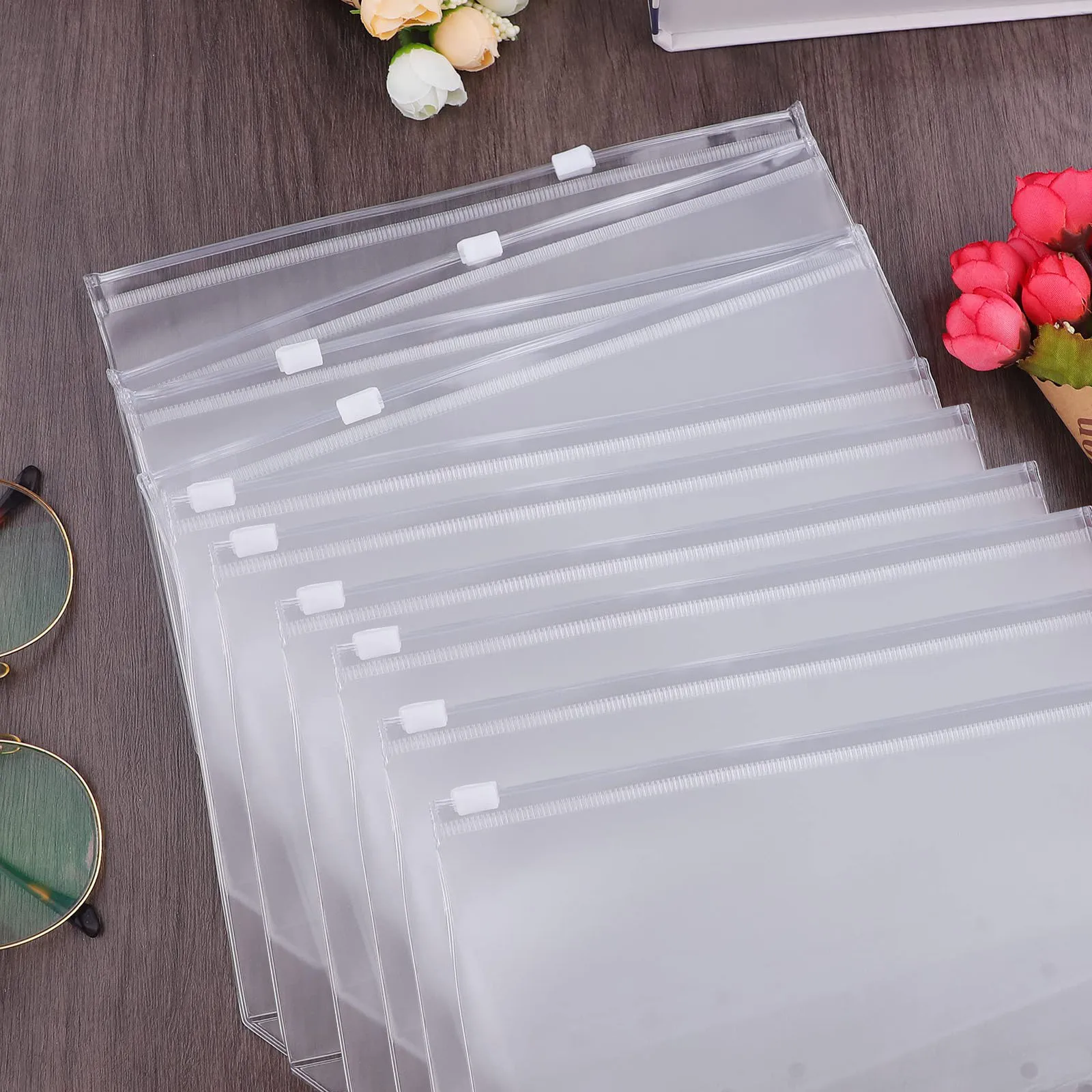 10PCS A6 Binder Pockets 6 Holes Cash Envelopes for Budgeting, Clear Zipper Folders for 6-Ring Binder, Waterproof PVC  Organizer