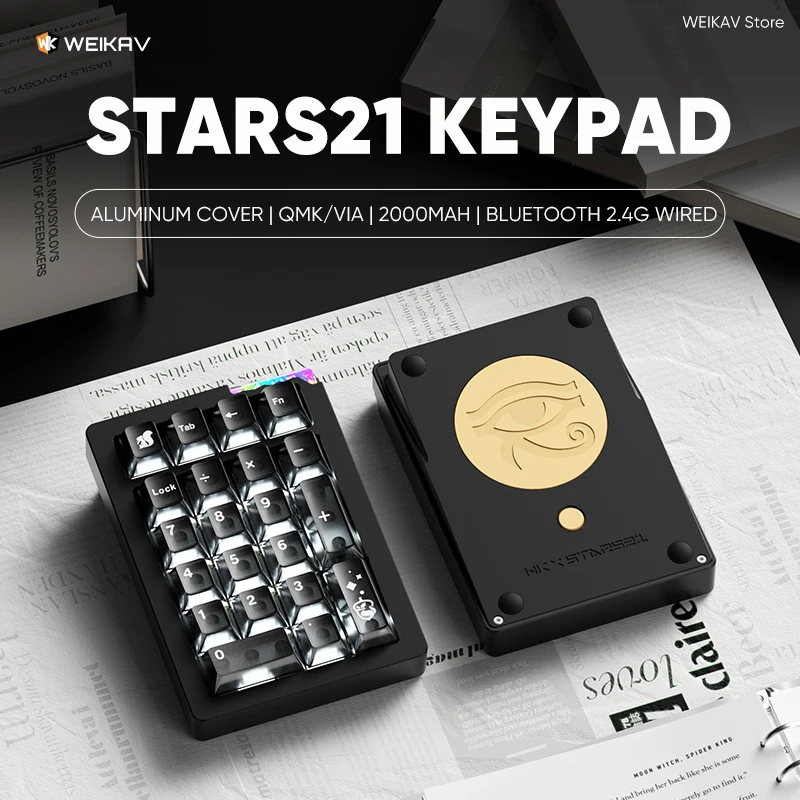 Original WEIKAV Stars21 Wireless Aluminum Keypad Keyboard Bluetooth 2.4G Wired RGB Hotswap 2000mAh QMK VIA Numeric Keypad Numpad