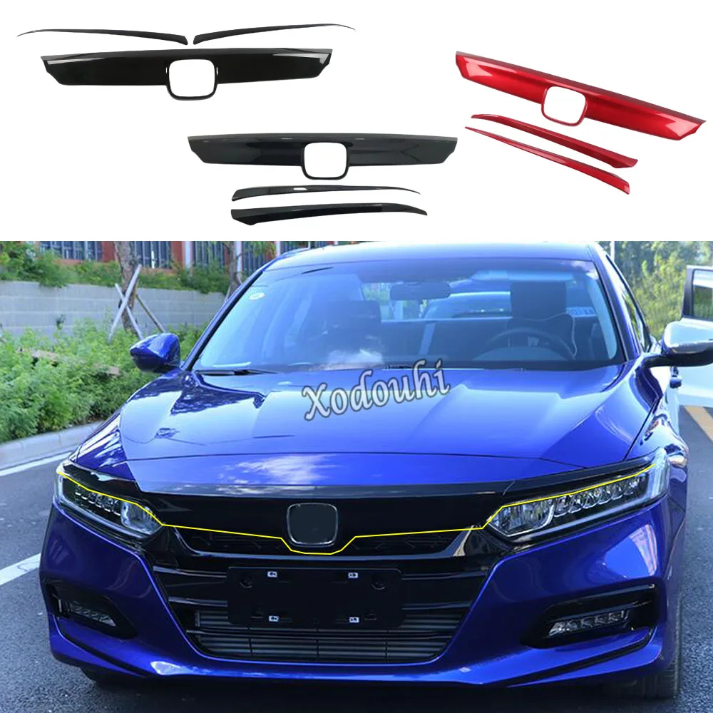 

Car Frame Detector Sticker Trim Front Head Grid Grill Grille Panel Hood 2PCs For Honda Accord 10th 2018 2019 2020 2021 2022 2023