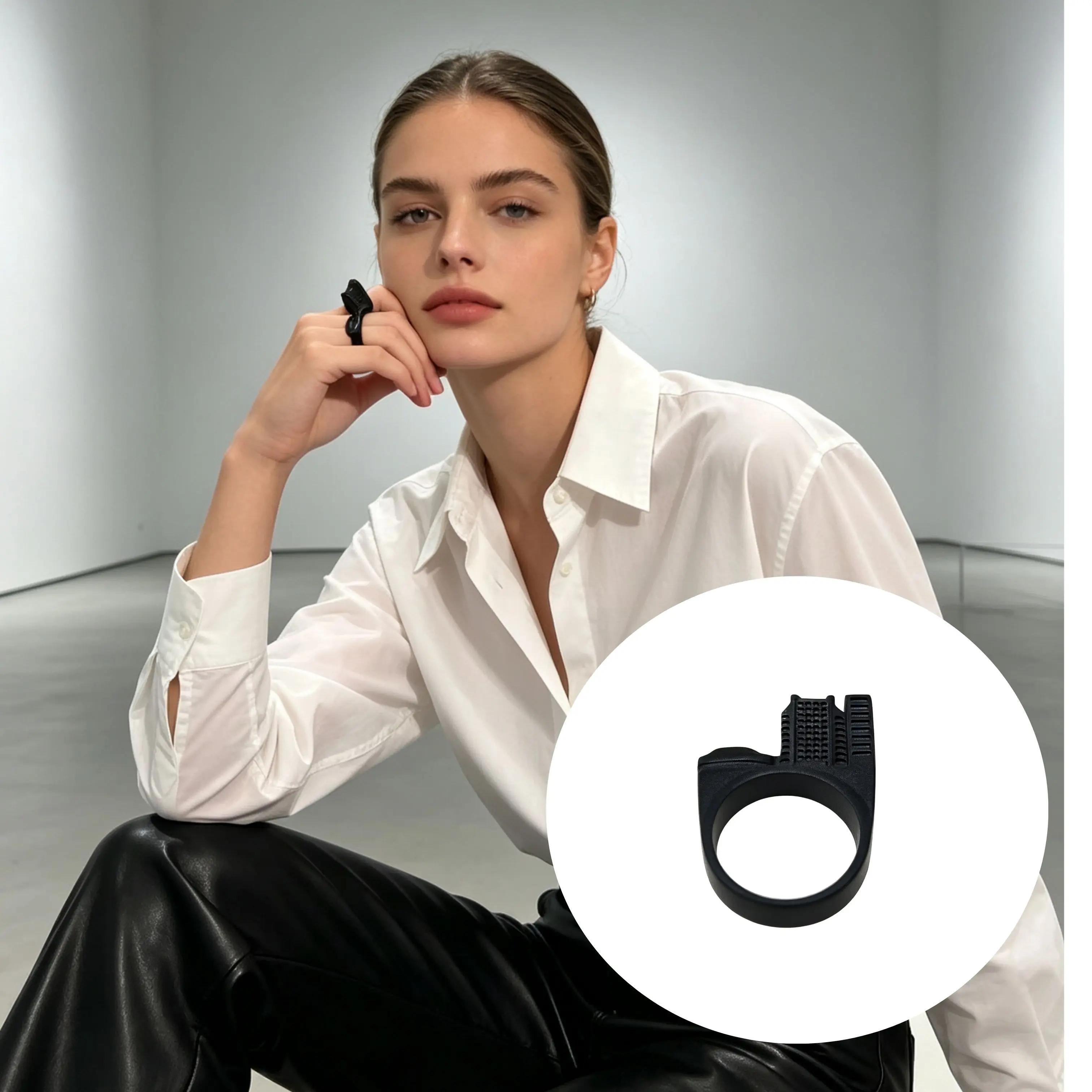 3D Black Ring With House Shape European And American Minimalist Style Creative Men Women Fashion Jewelry for Daily Wear