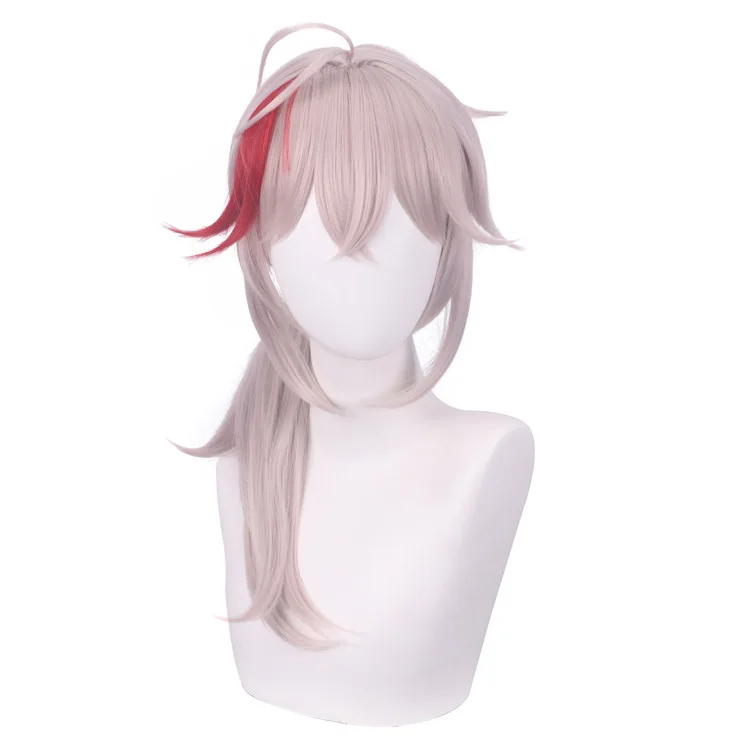 Platinum Pink Mixed Red Wig for Kazuha Cosplay Genshin Impact Anime Fluffy Hair Wigs with Bangs