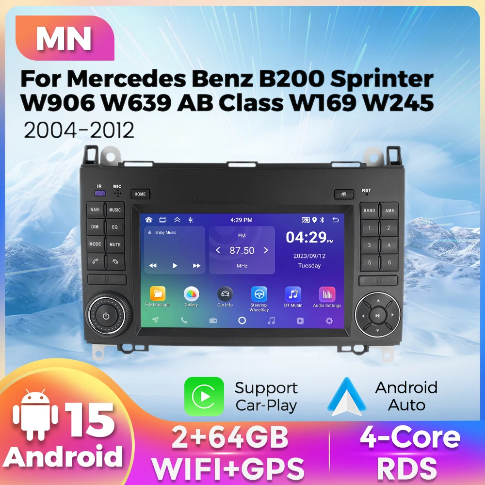 Android 15 CarPlay Autoradio für Mercedes Benz B200 A B Klasse W169 W245 Viano Vito W639 Sprinter W906 Zentrale Smart Car Systeme