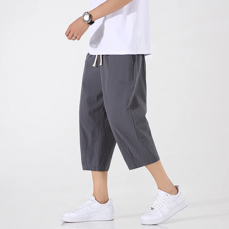 Eis Seide Dünne Männer der Sommer orts Lose Breite Bein Baumwolle Leinen Hosen Harajuku Sle Casual Lose Fit Jugendliche Energie trendige Marke