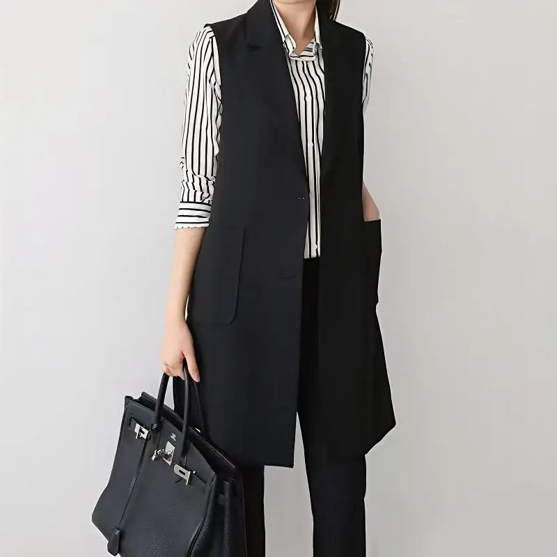 

Medium-Length Korean-Style Fall Suit Vest Slimming Cardigan Jacket Shoulder Vest Big Size Women's Clothing Slimming Vest