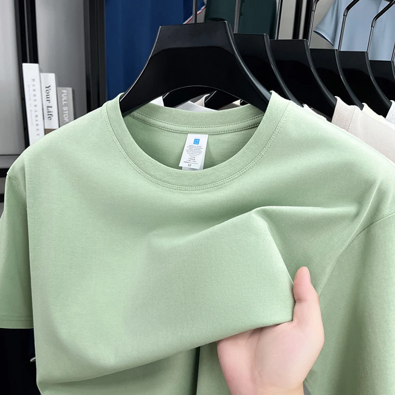 100% Cotton Men's T-Shirt 240g Heavyweight Crew Neck Short Sleeve Solid Multi Color Summer Casual Versatile Basic Tee Men's Wear