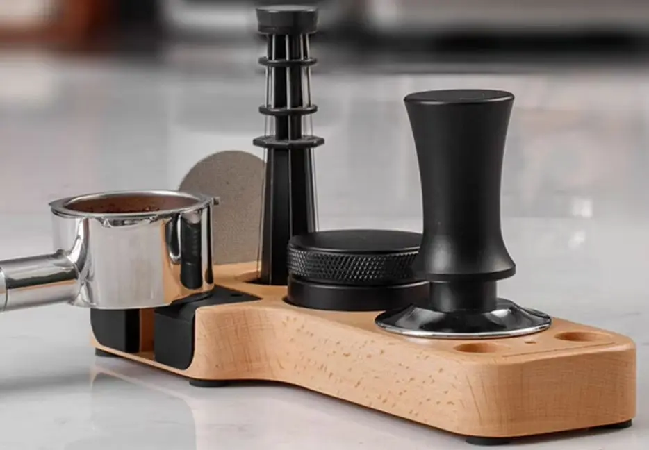 5 Holes Coffee Filter Holder Tamper Holder Wooden Espresso Distributor Coffee Tamper Portafilter Support Coffee Maker Tray