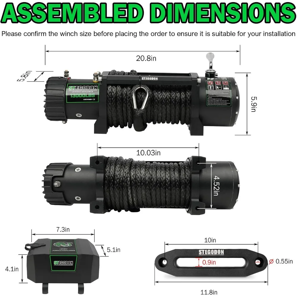 Electric Winch 12V Waterproof Electric Winch Synthetic Rope Winch with Wireless Handheld Remote