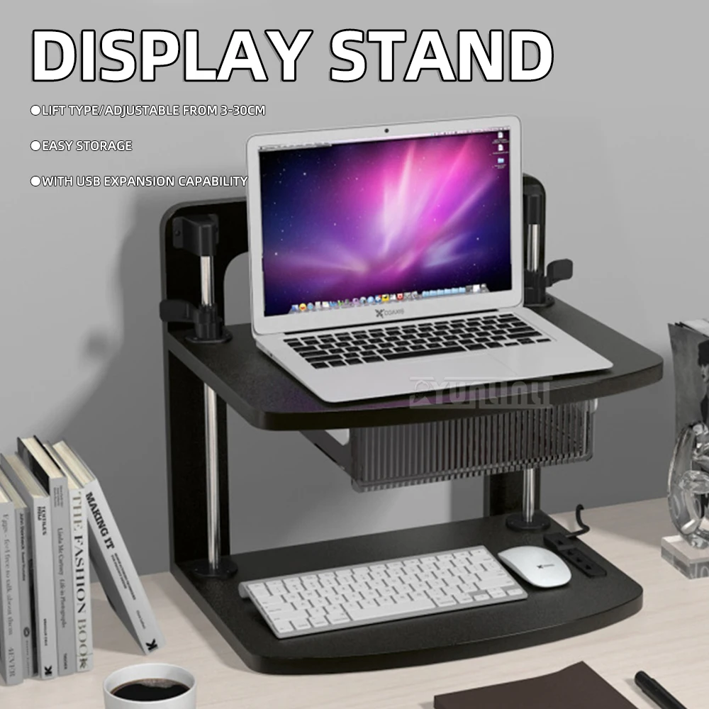 Desktop Computer Monitor Height-Adjustable Stand for Office Use, Desk Pad, and Laptop Height Adjustment