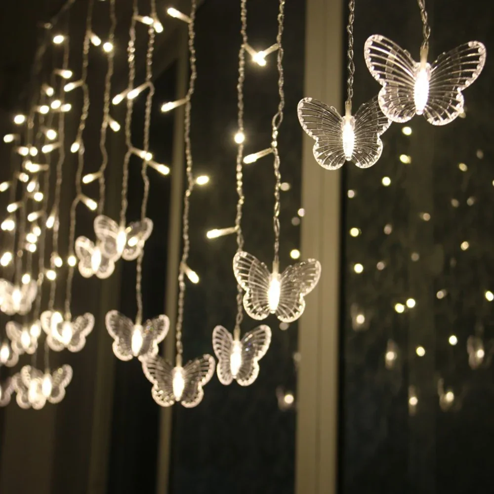 3.5m Butterfly LED Curtain Lights Christmas Garland for Holiday Wedding Party Decor