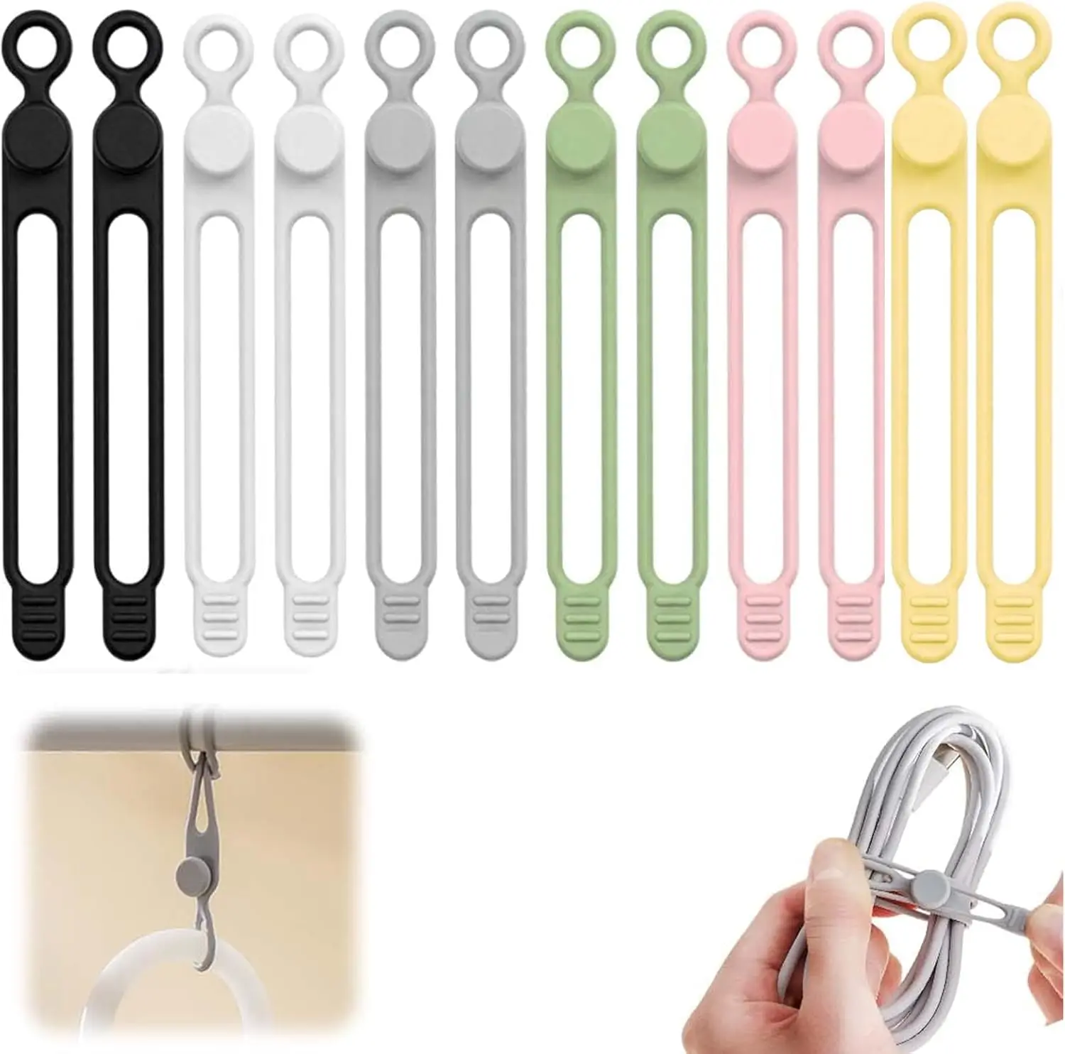 Upgrade Silicone Cable Ties Reusable Cable Management Organizers, Multipurpose Elastic Cord Organizer for Fastening and Bundling
