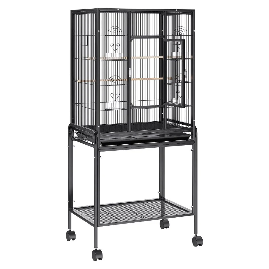 

54 inch Standing Large Bird Cage Carbon Steel Flight Bird Cage for Parakeets Cockatiels Parrots Macaw with Rolling Stand and T