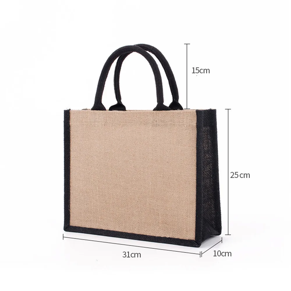 Borsa Tote pieghevole in juta da donna borsa per la spesa in bianco fai-da-te Organizer da viaggio di grande capacità con manici