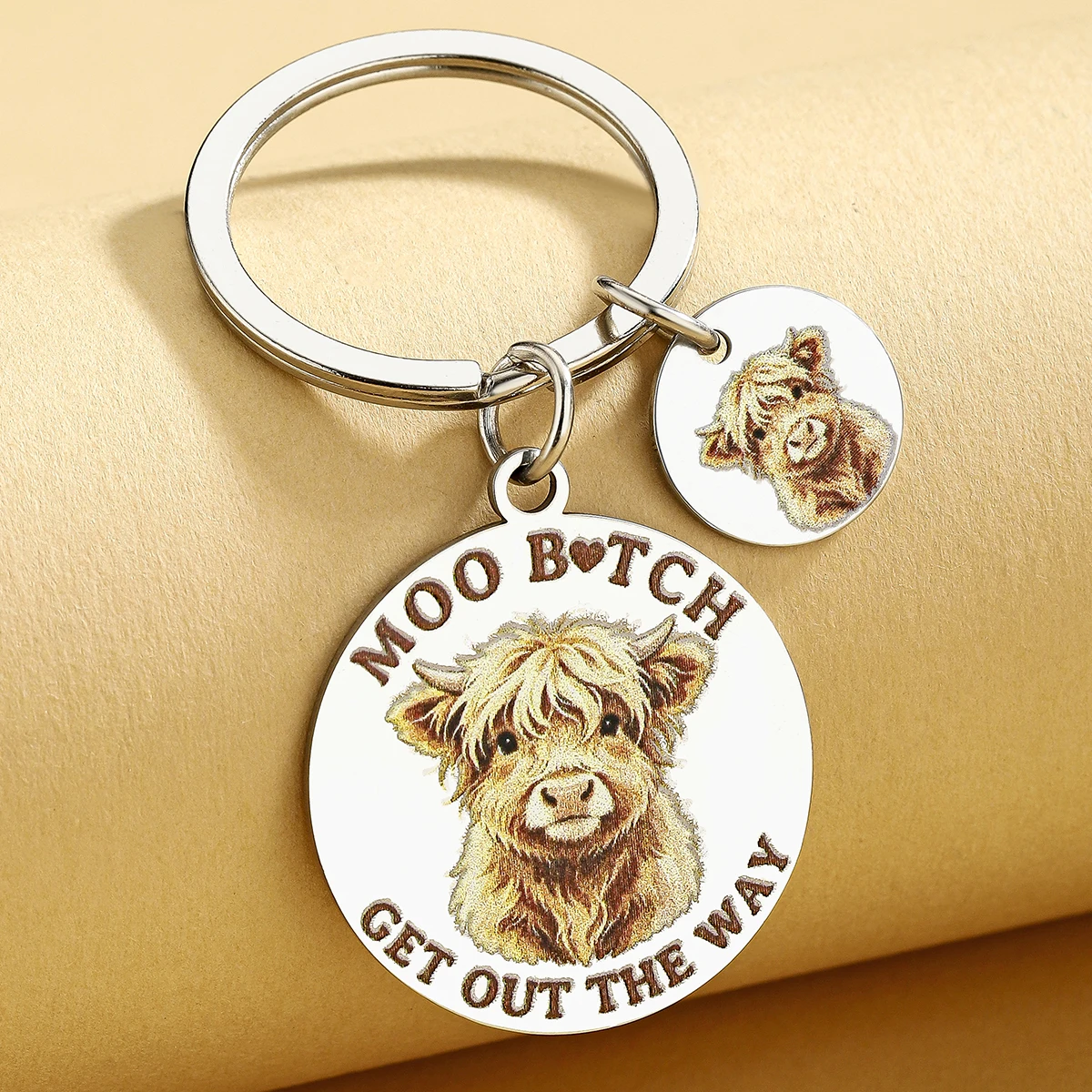 Funny Highland Cow Keychain for Women Cute Farm Animal Keyring with Mini Calf Charm Cow Lover Gift for Her Western Gifts
