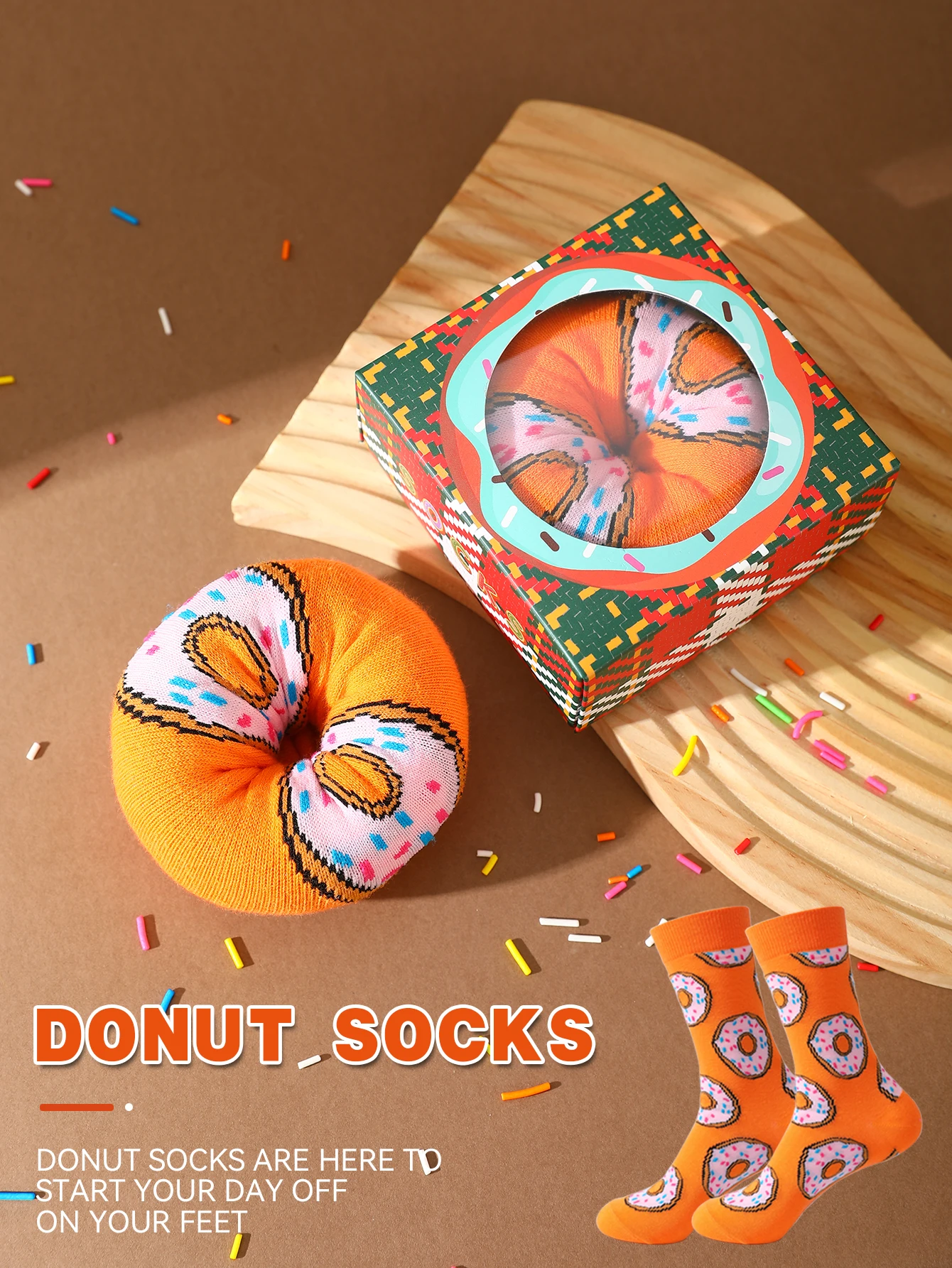 

1 pair of men's and women's same socks with a unique and creative design,donut shaped, and fun Christmas and other holiday gifts