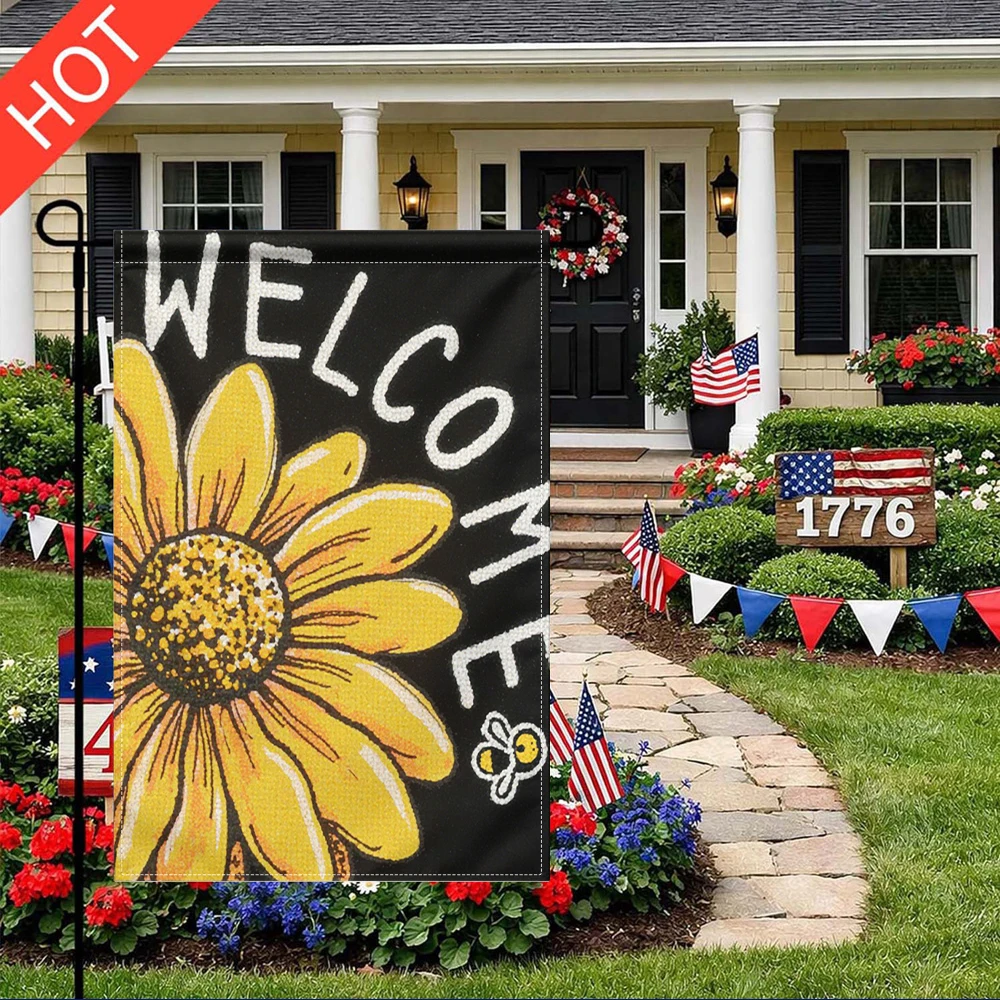 

Welcome Sunflower Garden Flag Double Sided Print No Pole Included Bee Pattern Outdoor Yard Decor