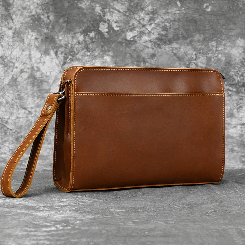 Pochette Vintage in pelle di cavallo pazzo per uomo con grande capacità