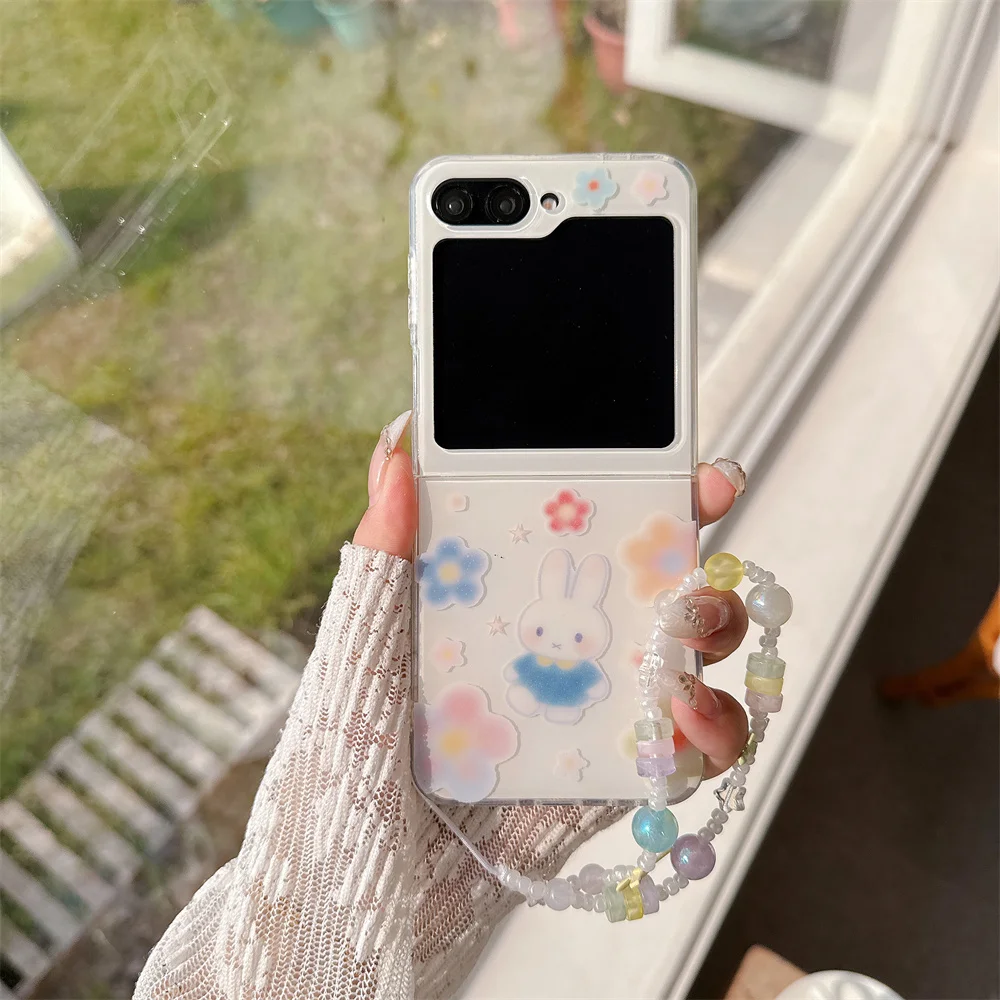 

Korean Flower Miffy Rabbit Kawaii Phone Case for Samsung Galaxy Z Flip5 6 7 Flip7 6 7FE Flip5 6 Cover Cute Cartoon Funda Cases