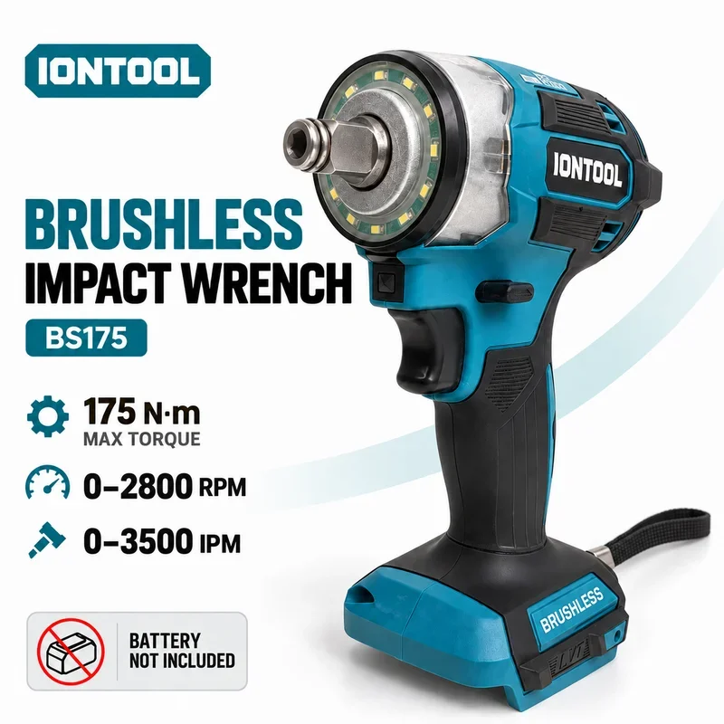 IONTOOL Brushless Impact Wrench 175N.m Cordless Power Tool 0-2800RPM for Home Improvement DIY Projects Bare Tool Workshop