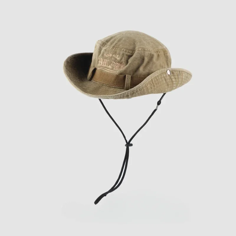 Mountaineering Hat Men\'s and Women\'s Vintage Washed Cotton Embroidered Fisherman\'s Hat Outdoor Sun Protection Western Cowboy Hat