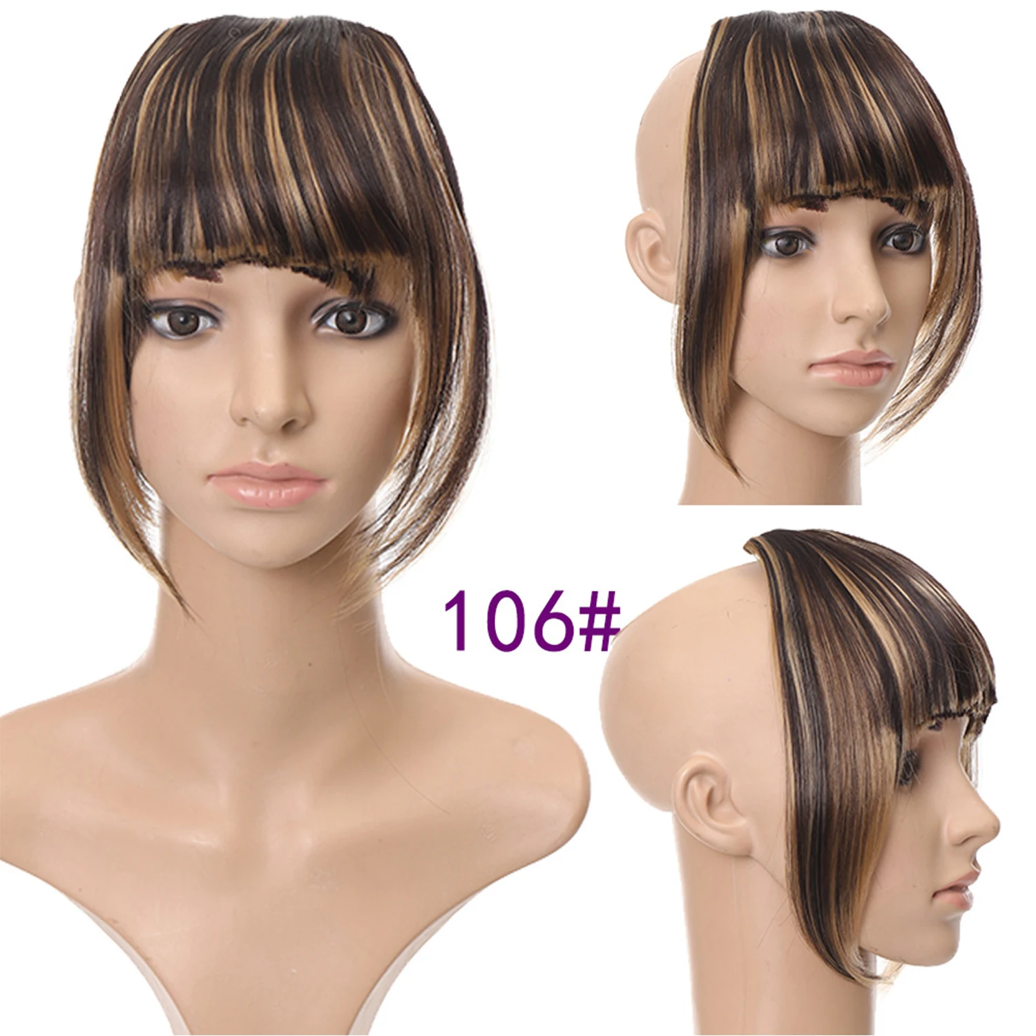 Synthetisch dameshaar Korte rechte stompe pony Natuurlijke nep-valse haarclip-in haarstukken voor zwarte hittebestendige vezels