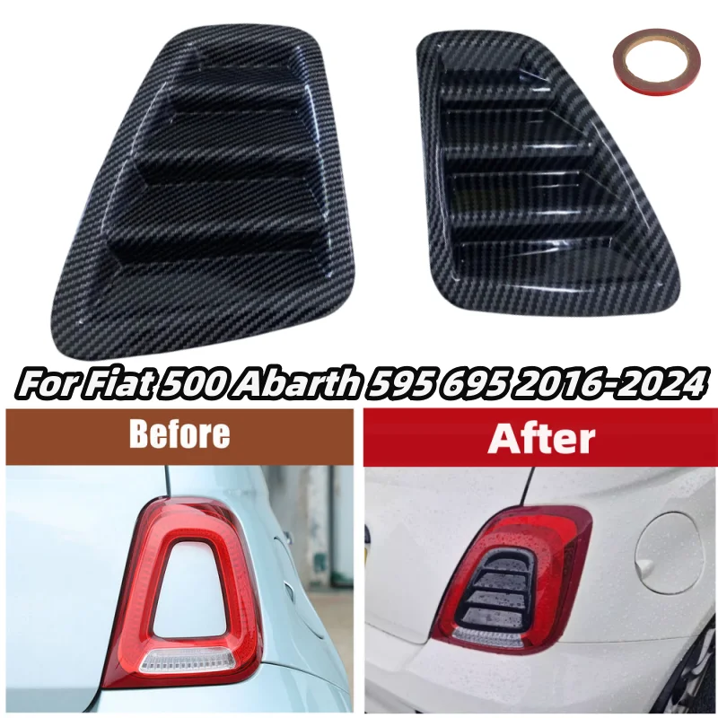 2Pcs Carbon Fiber Rear Tail Light Cover Decorative Sticker for Fiat 500 Abarth 595 695 2016-2024 Car Exterior Car Accessories