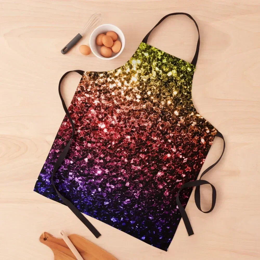 

Rainbow yellow red purple faux sparkles Apron manicurist chef for man Apron