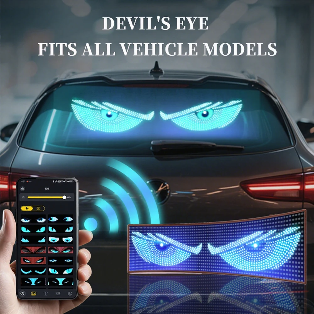 

APP Remote Control Truck Devil Eye LED Pixel Panel Light 12-24V DIY Custom Text Lighting Scrolling Foldable For Board Windshield