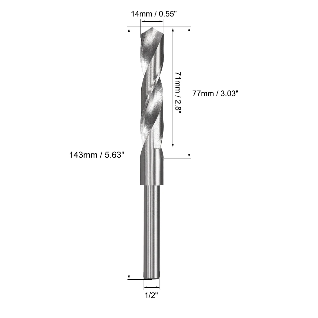 1pcs 14mm-32mm Reduced Shank Drill Bit HSS High Speed Steel 4241 with 1/2" Straight Shank Drill Bit for Aluminum Iron Brass Wood