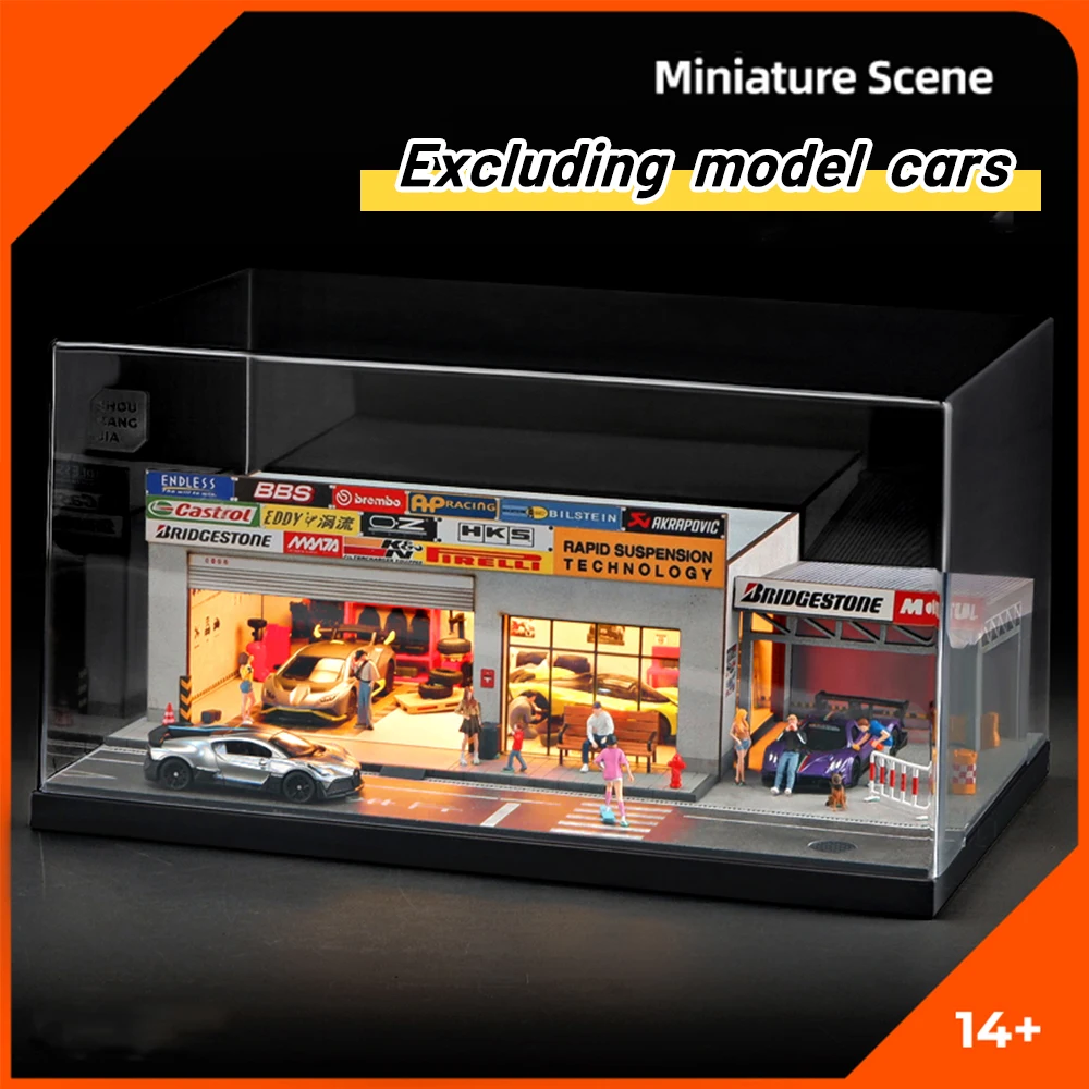 

1/64 мастерская по ремонту и модификации автомобилей, пространство для парковки автомобилей с подсветкой, имитация декоративной сцены (без автомобиля)