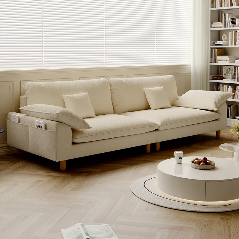 //French Cream Cotton Linen Fabric For Modern Sectional Sofa New Simple Linear Design For Small Apartment Living Room