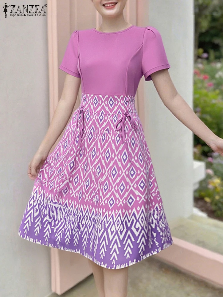 Zanzea boêmio meados de bezerro vestidos femininos verão elegante impresso vestidos longos 2025 moda vintage casual manga curta festa robe