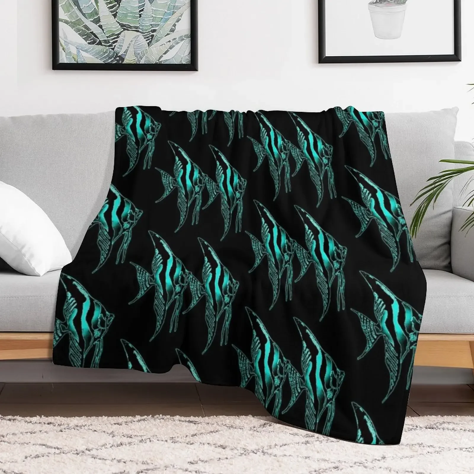 Angelfish blue Logo Pair in Black background Throw Blanket Plush Polar Giant Sofa Blankets