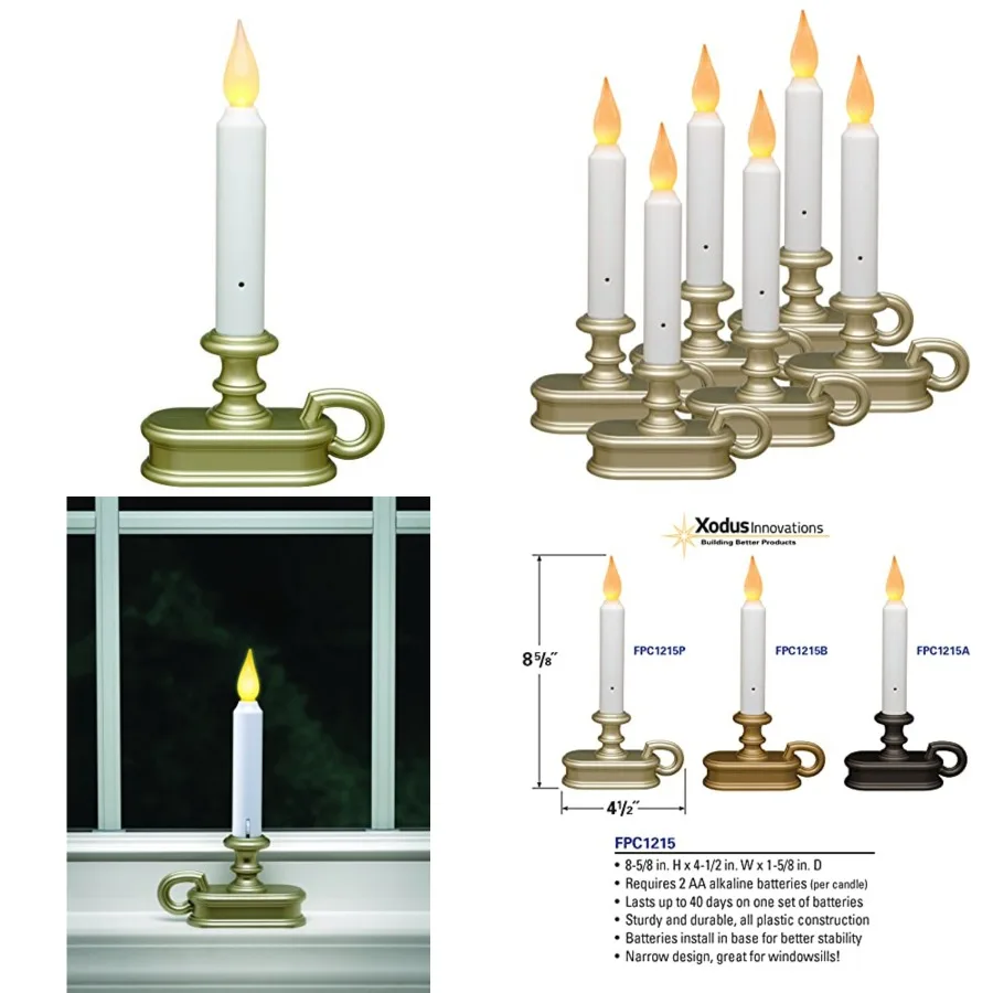 FPC1215P-6 Battery Operated Dusk to Dawn Light Sensor Window Candle with Flicker or Steady On Flame Setting, Pack of 6