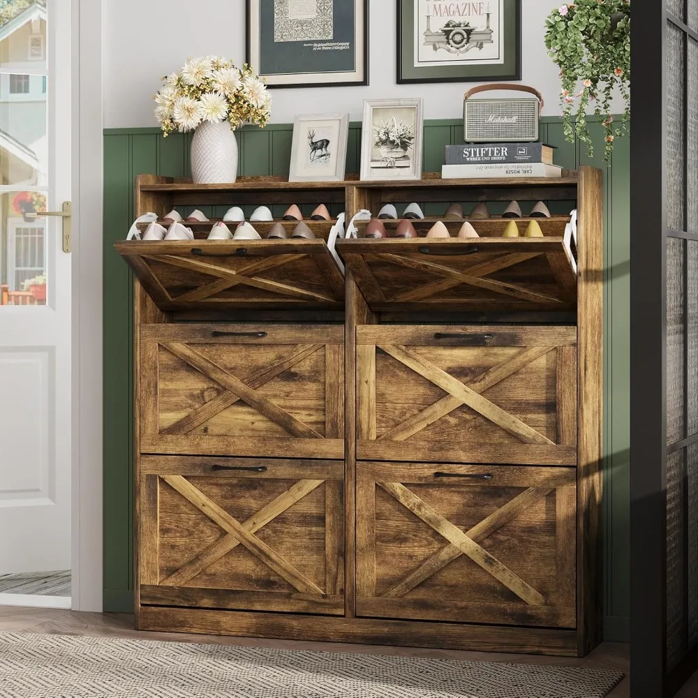 Large Shoe Storage Cabinet with 6 Flip Drawers, Freestanding Shoe Organizer with Metal Handles for Entryway