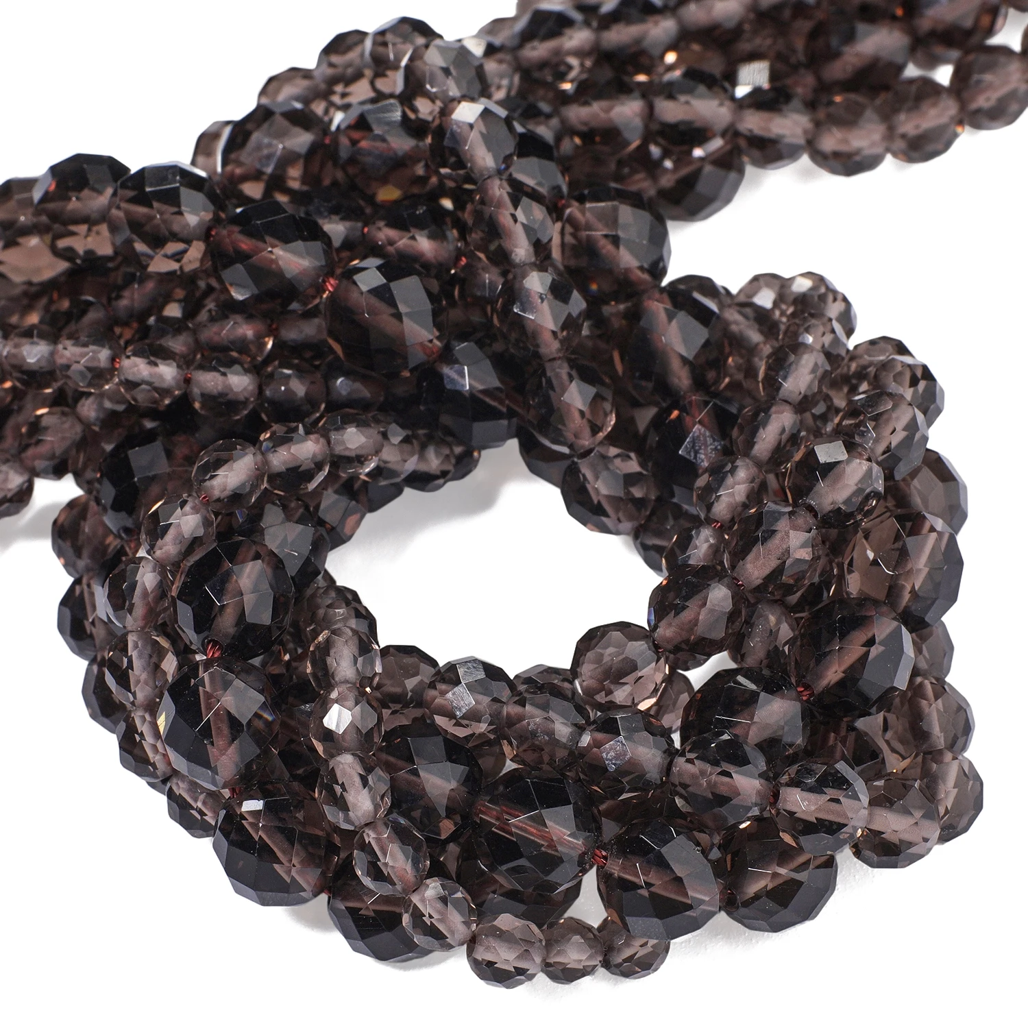 5.5-10mm AA+ Faceted Smoky Quartz Natural Stone Beads Round Spacer Beads for Jewelry Making DIY Charms Bracelet Accessories 15''