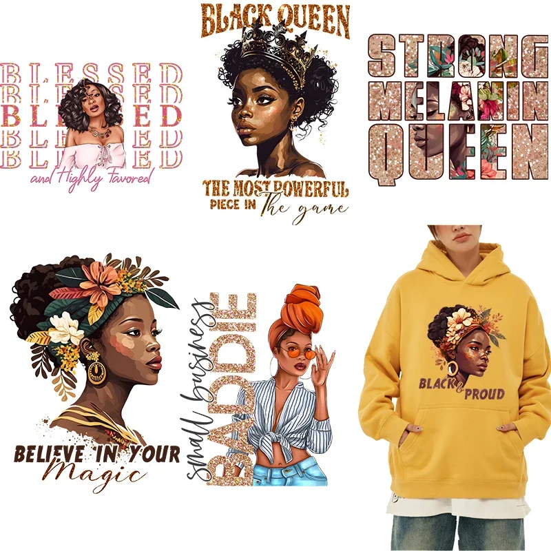 

Fashion and beautiful black girl Heat Transfer Sticker Clothes wreath Iron on transfer for clothing dtf transfers ready to press