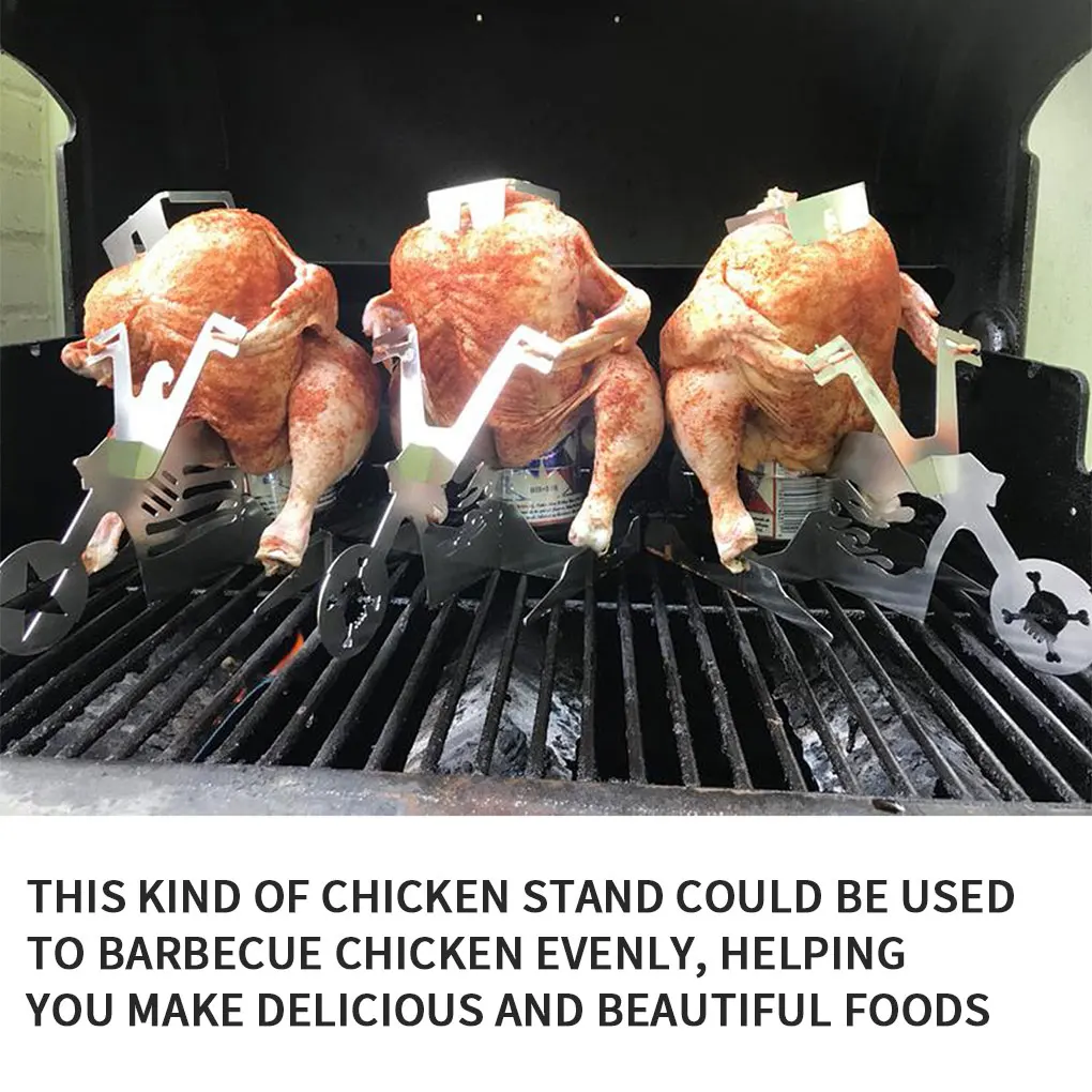 Chicken Stand Grilling Outdoor Barbecue Rack Stainless Steel Portable Camping Grill  Lying Chicken