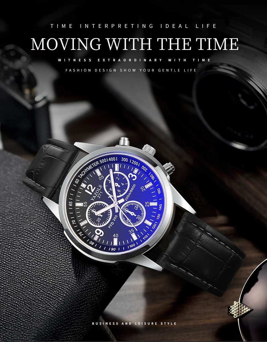 Men's Quartz Watch, 40mm Black Silver Design