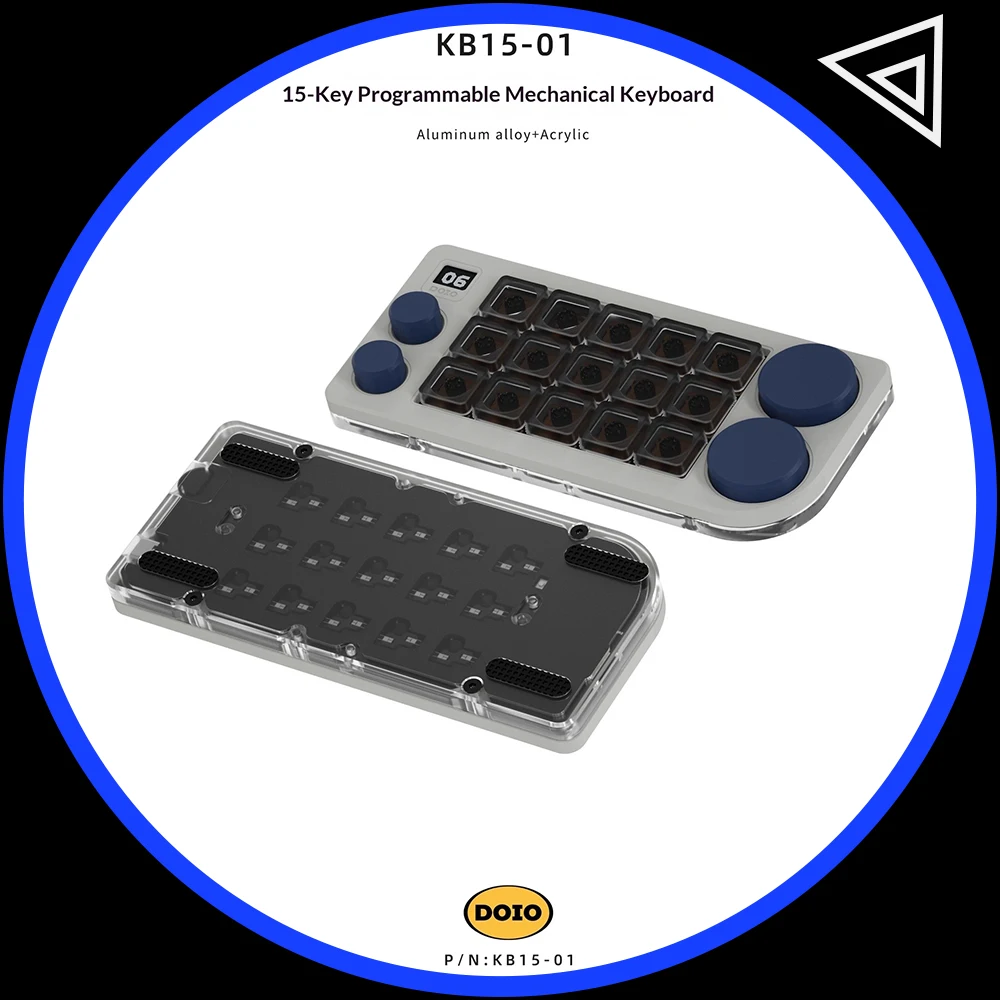 

DOIO KB15-01 Mechanical Keyboard Aluminum Alloy 4-knob PS/PR Customized Programmable Mini Keyboard Keypad Workbench Gifts