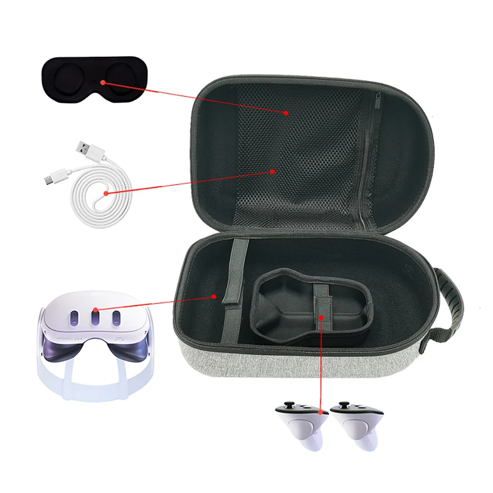 

for Meta Quest 3 VR AR Headset Storage Box Handle Carry Bag for Meta Q3 S Waterproof Organizer Pouch Hard Cover Protective Case