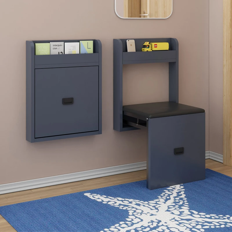 Household folding wall-mounted shoe changing stool Solid wood storage at the door Hidden wall wall chair Ultra-thin entrance sho