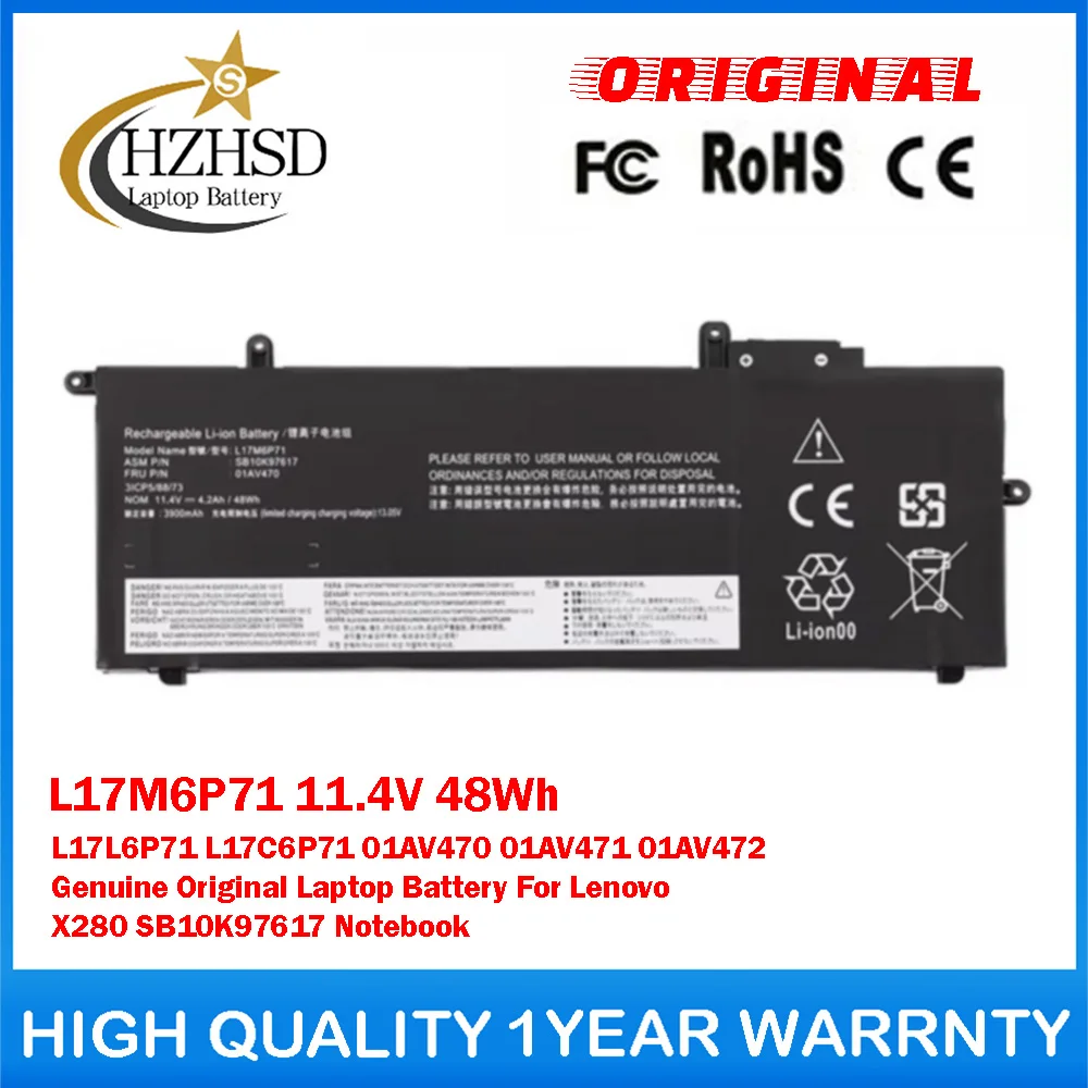 

L17M6P71 11.4V 48Wh L17L6P71 L17C6P71 01AV470 01AV471 01AV472 Genuine Original Laptop Battery For Lenovo X280 SB10K97617Notebook