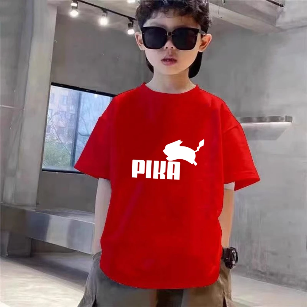 Summer casual red t-shirt sets for boys and girls, fashion sets with a rabbit product image 3