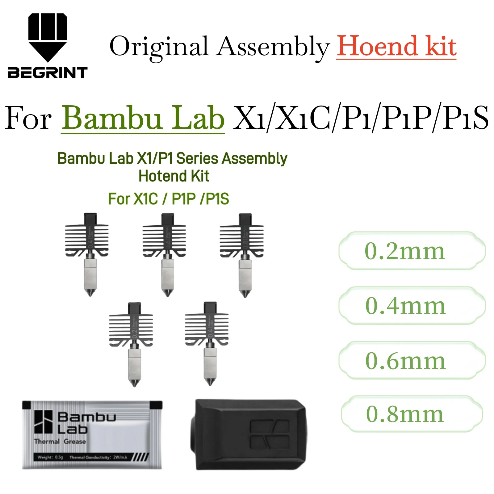 

For Bambu lab X1 X1C P1 P1P P1S Hotend Kit, Nozzle 0.2 0.4 0.6 0.8 Simple replace and Smooth Print For Bambulab 3D Printer Parts
