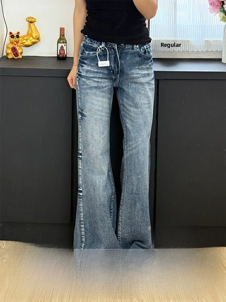 

Расклешенные джинсы с высокой талией. Женские джинсы с прямыми штанинами. Износостойкие ретро-джинсы на осень-зиму. Новые синие джинсы.